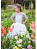 Elbow Sleeves Off Shoulder White Floral Lace Tulle Flower Girl Dress Elbow Sleeves Off Shoulder White Floral Lace Tulle Flower Girl Dress